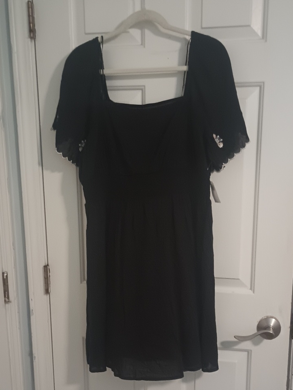 Old Navy Black Square Neck Midi Dress with Scalloped Flutter Sleeves